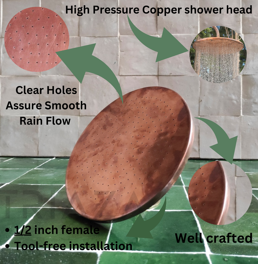 Unlacquered copper showerhead - Flat Round Style - Triazadesigns