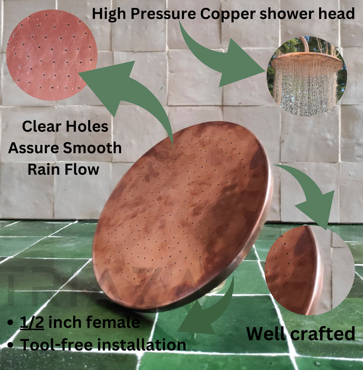Unlacquered copper showerhead - Flat Round Style - Triazadesigns