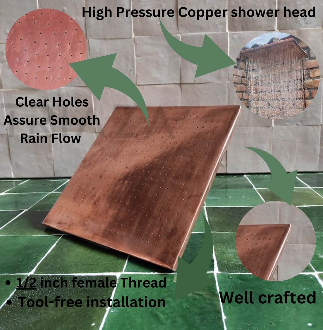 Unlacquered copper showerhead - Square Style - Triazadesigns