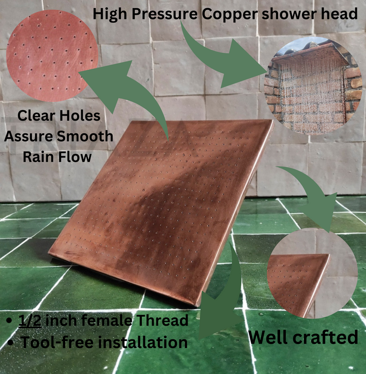 Unlacquered copper showerhead - Square Style - Triazadesigns