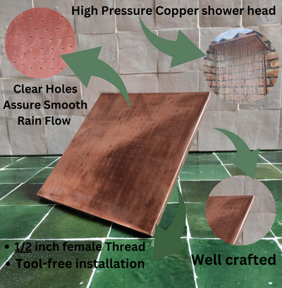 Unlacquered copper showerhead - Square Style - Triazadesigns