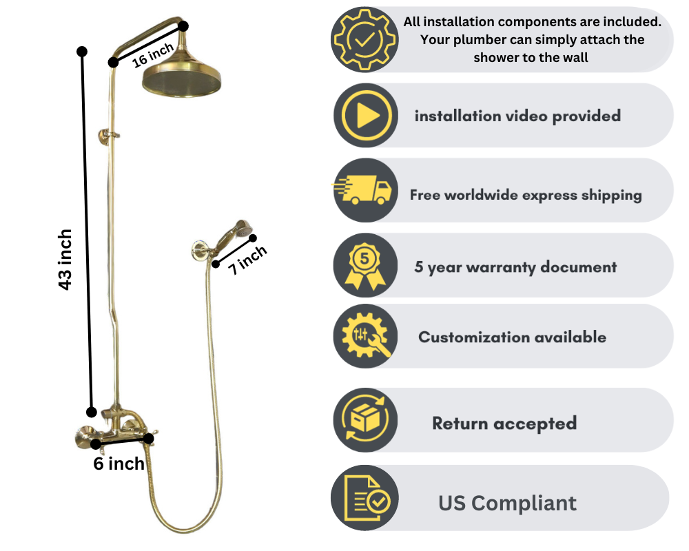 UNLACQUERED BRASS EXPOSED SHOWER HEAD WITH HANDHELD - Triazadesigns