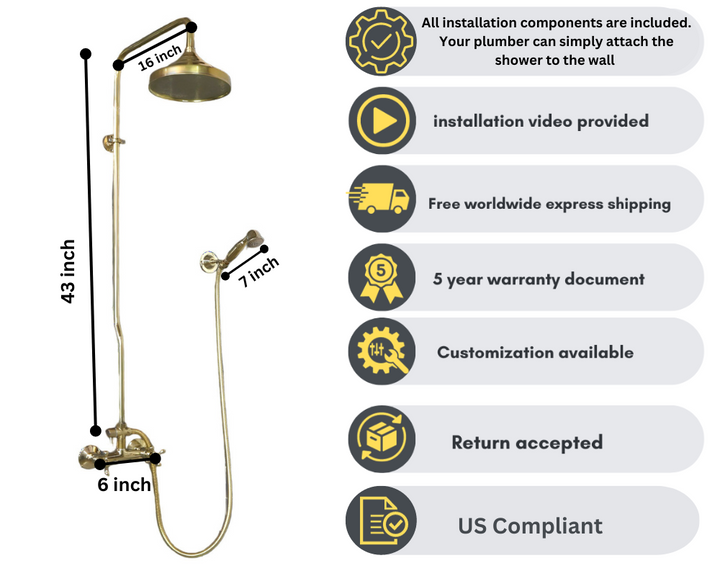 UNLACQUERED BRASS EXPOSED SHOWER HEAD WITH HANDHELD - Triazadesigns