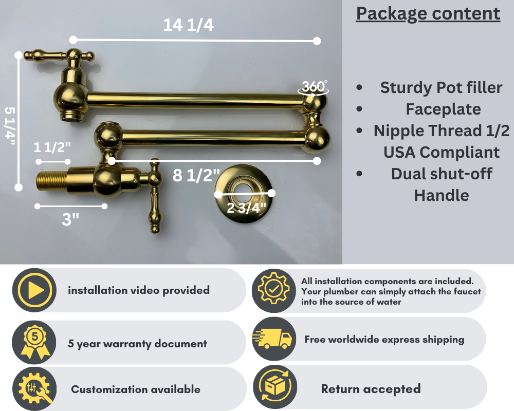 Unlacquered Brass Pot Filler with Classic Lever Handle - Triazadesigns