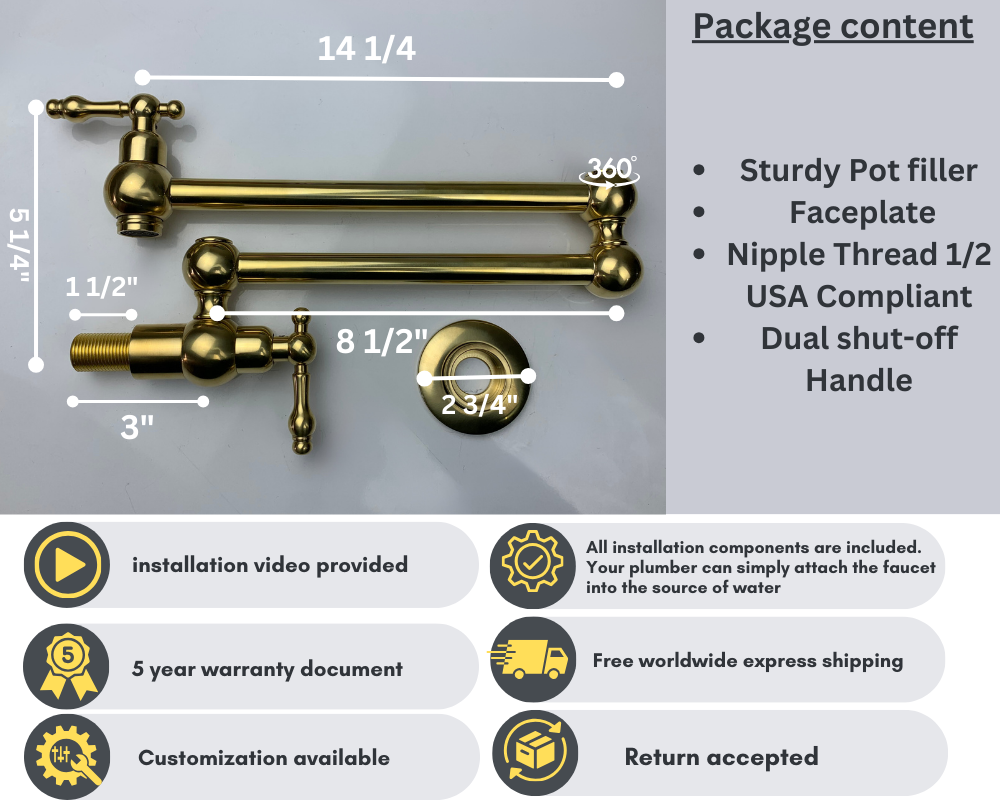Unlacquered Brass Pot Filler with Lever Handle - Triazadesigns