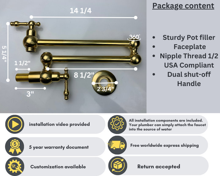 Unlacquered Brass Pot Filler with Lever Handle - Triazadesigns