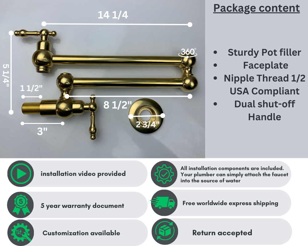 Unlacquered Brass Pot Filler with Cross Handle - Triazadesigns
