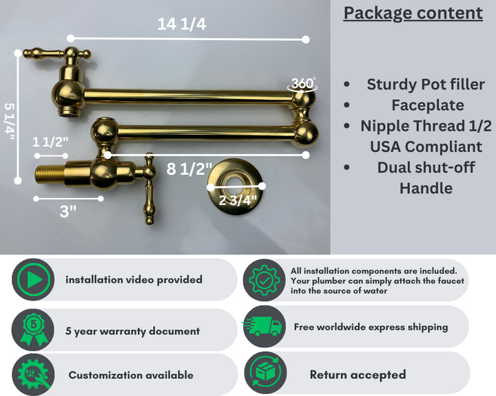 Unlacquered Brass Pot Filler with Cross Handle - Triazadesigns