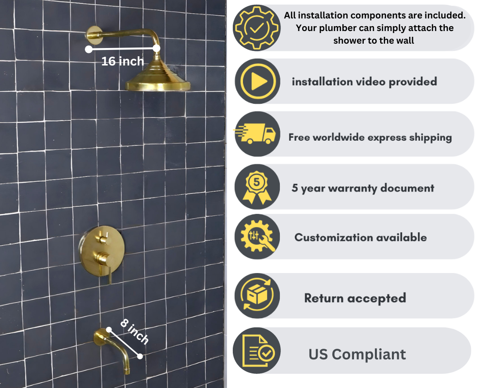 Unlacquered brass shower system set, Built in tub filler, Shower tub combo , brass bathtub - Triazadesigns