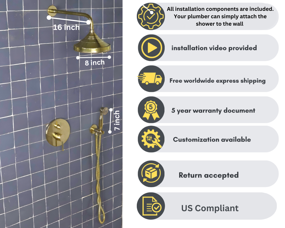 Antique Unlacquered Brass Shower System, Handheld Shower with customizable handles - Triazadesigns