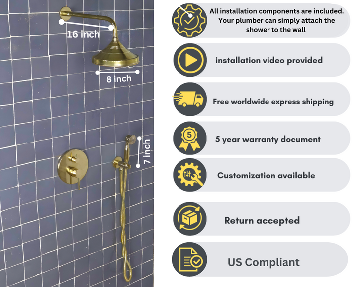 Antique Unlacquered Brass Shower System, Handheld Shower with customizable handles - Triazadesigns