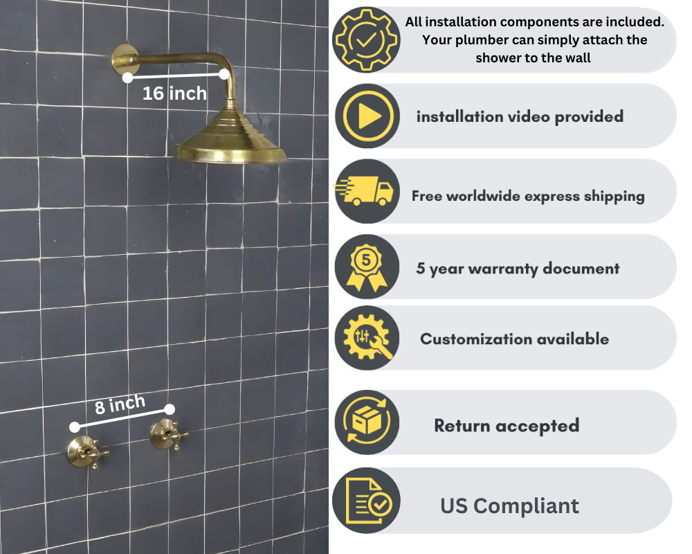 Unlacquered Brass Solid Brass Shower Head With Simple Arm - Triazadesigns