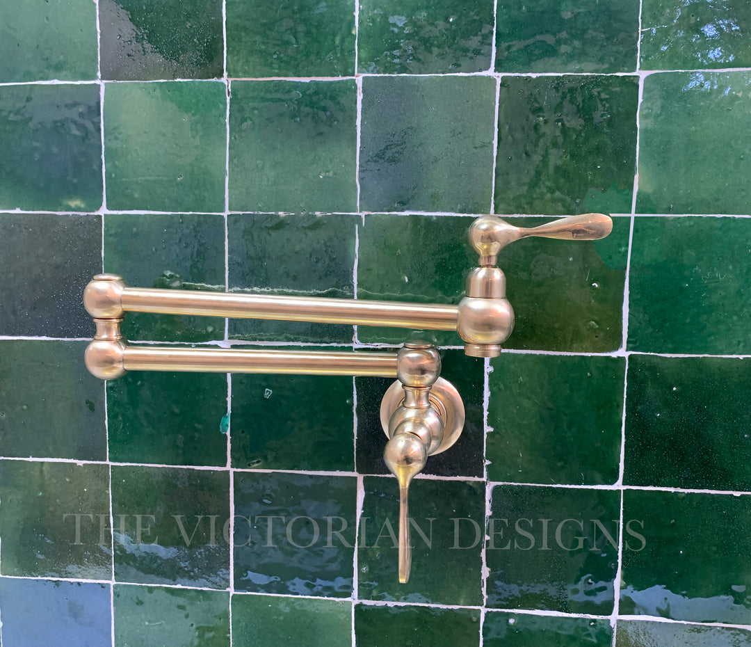 Unlacquered Brass Pot Filler with Classic Lever Handle - Triazadesigns