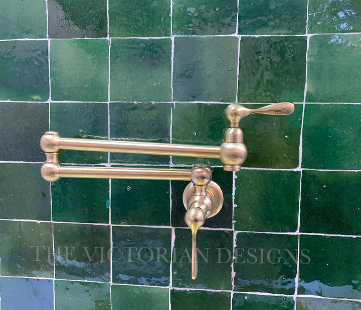 Unlacquered Brass Pot Filler with Classic Lever Handle - Triazadesigns