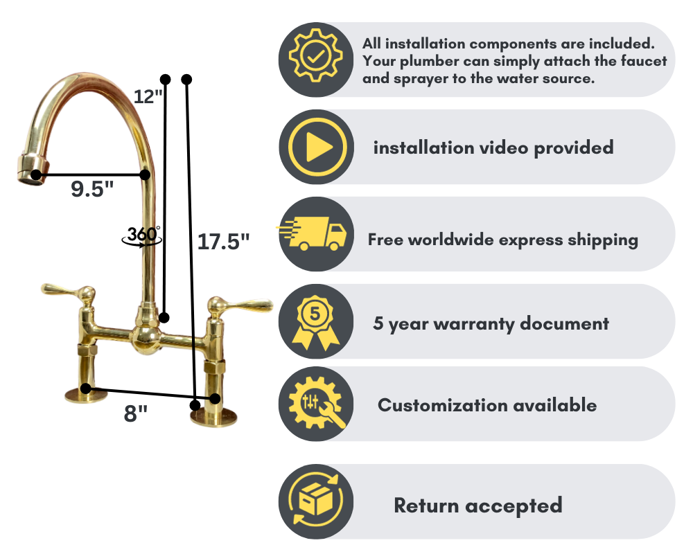 Unlacquered brass bridge faucet with ball center - Triazadesigns