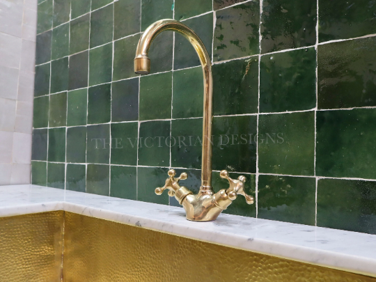 Single Hole Unlacquered Brass Gooseneck Faucet - Triazadesigns