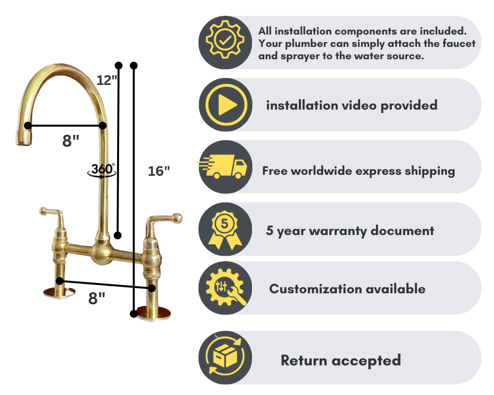 UNLACQUERED BRASS BRIDGE faucet with ball center - Triazadesigns
