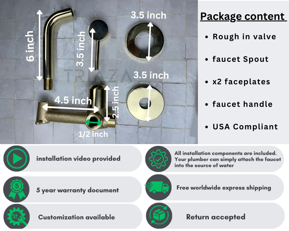 UNLACQUERED BRASS WALL MOUNTED MIXER FAUCET