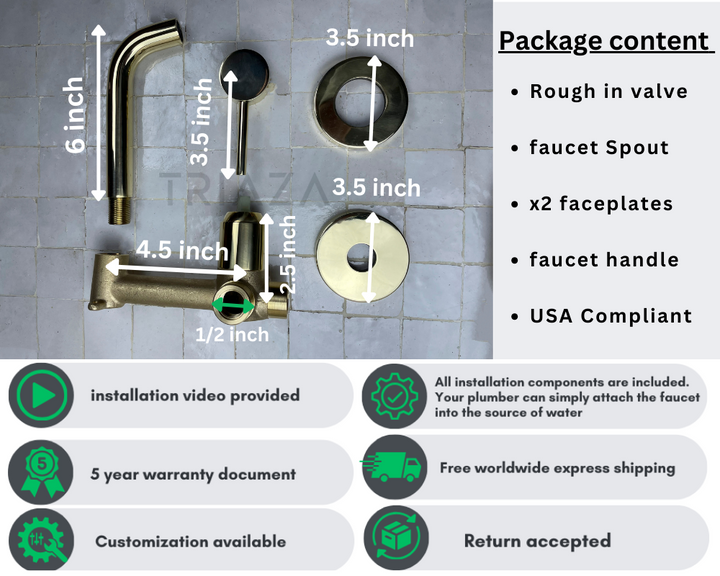 UNLACQUERED BRASS WALL MOUNTED MIXER FAUCET