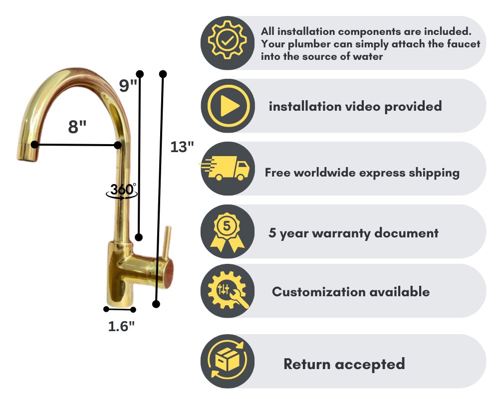 UNLACQUERED BRASS KITCHEN FAUCET 360 DEGREE - Triazadesigns