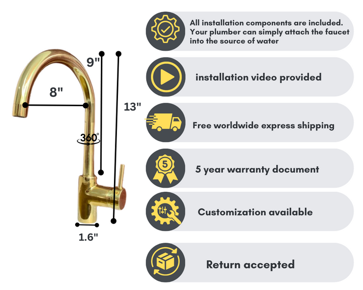 UNLACQUERED BRASS KITCHEN FAUCET 360 DEGREE - Triazadesigns