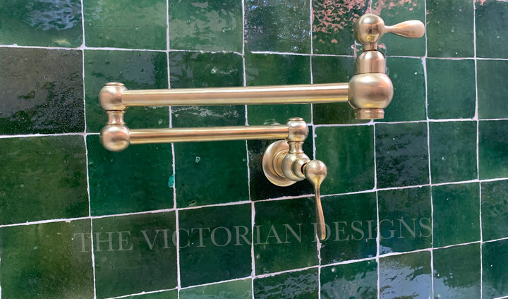 Unlacquered Brass Pot Filler with Classic Lever Handle - Triazadesigns
