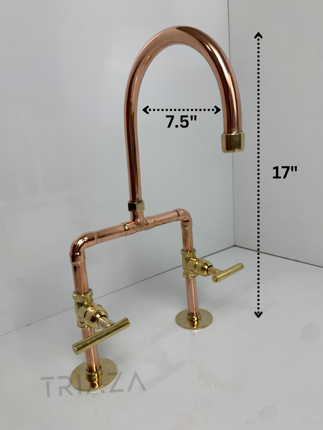 Unlacquered solid copper Bridge faucet , copper faucet , copper kitchen faucet - Triazadesigns