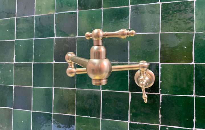 Unlacquered Brass Pot Filler with Lever Handle - Triazadesigns