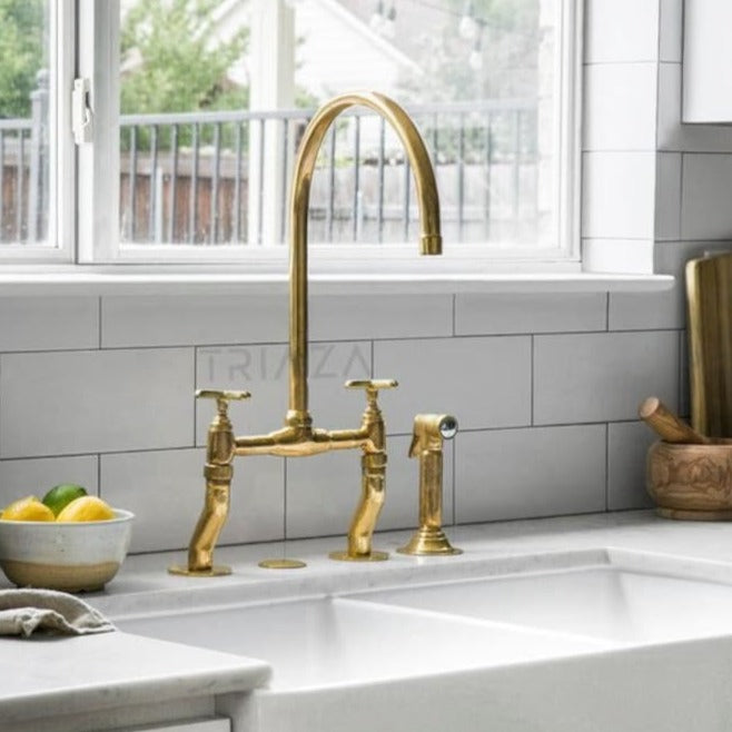 UNLACQUERED BRASS CURVED LEGS BRIDGE FAUCET - Triazadesigns