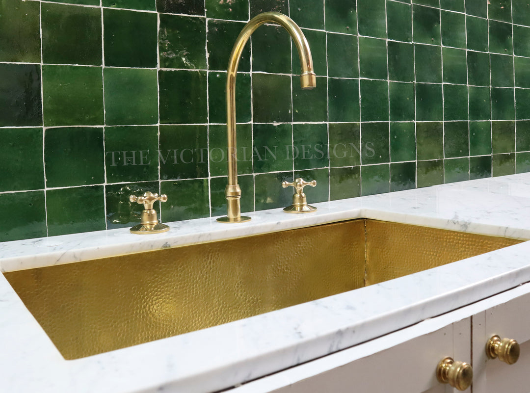 Unlacquered Brass Gooseneck Deck Mounted Kitchen Faucet - Triazadesigns