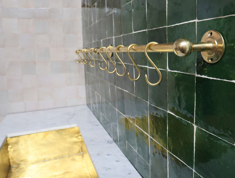 Unlacquered Brass Wall Mount Pot Rack - Triazadesigns