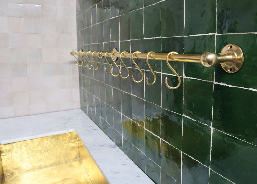Unlacquered Brass Wall Mount Pot Rack - Triazadesigns