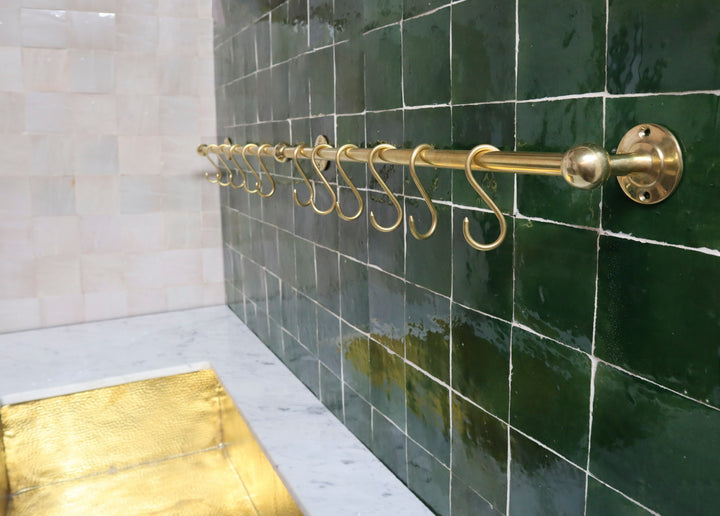 Unlacquered Brass Wall Mount Pot Rack - Triazadesigns