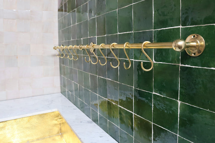 Unlacquered Brass Wall Mount Pot Rack - Triazadesigns