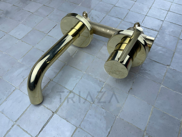 UNLACQUERED BRASS WALL MOUNTED MIXER FAUCET