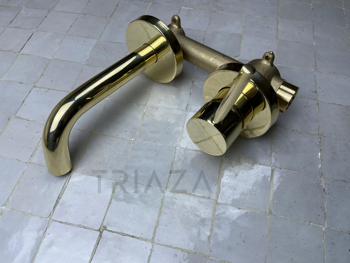 UNLACQUERED BRASS WALL MOUNTED MIXER FAUCET