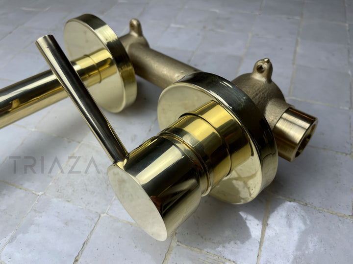 UNLACQUERED BRASS WALL MOUNTED MIXER FAUCET