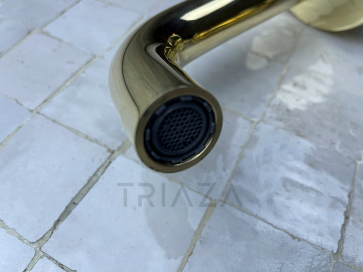 UNLACQUERED BRASS WALL MOUNTED MIXER FAUCET