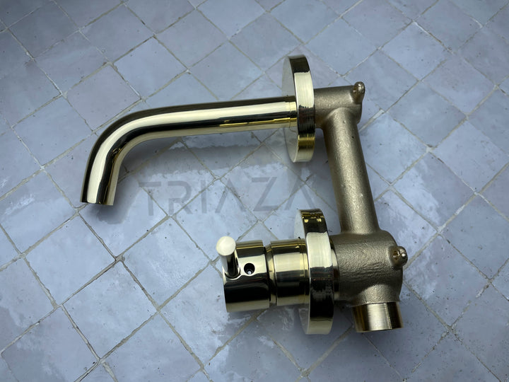 UNLACQUERED BRASS WALL MOUNTED MIXER FAUCET