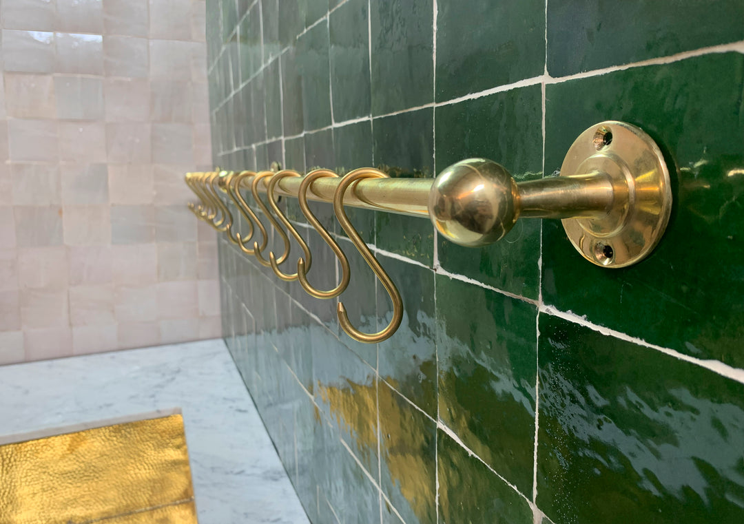 Unlacquered Brass Wall Mount Pot Rack - Triazadesigns