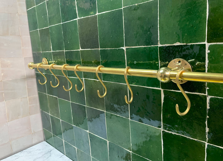 Unlacquered Brass Wall Mount Pot Rack - Triazadesigns