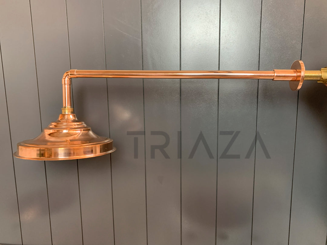 Unlacquered Solid copper Round Shower Head, copper Arm Extension - Triazadesigns