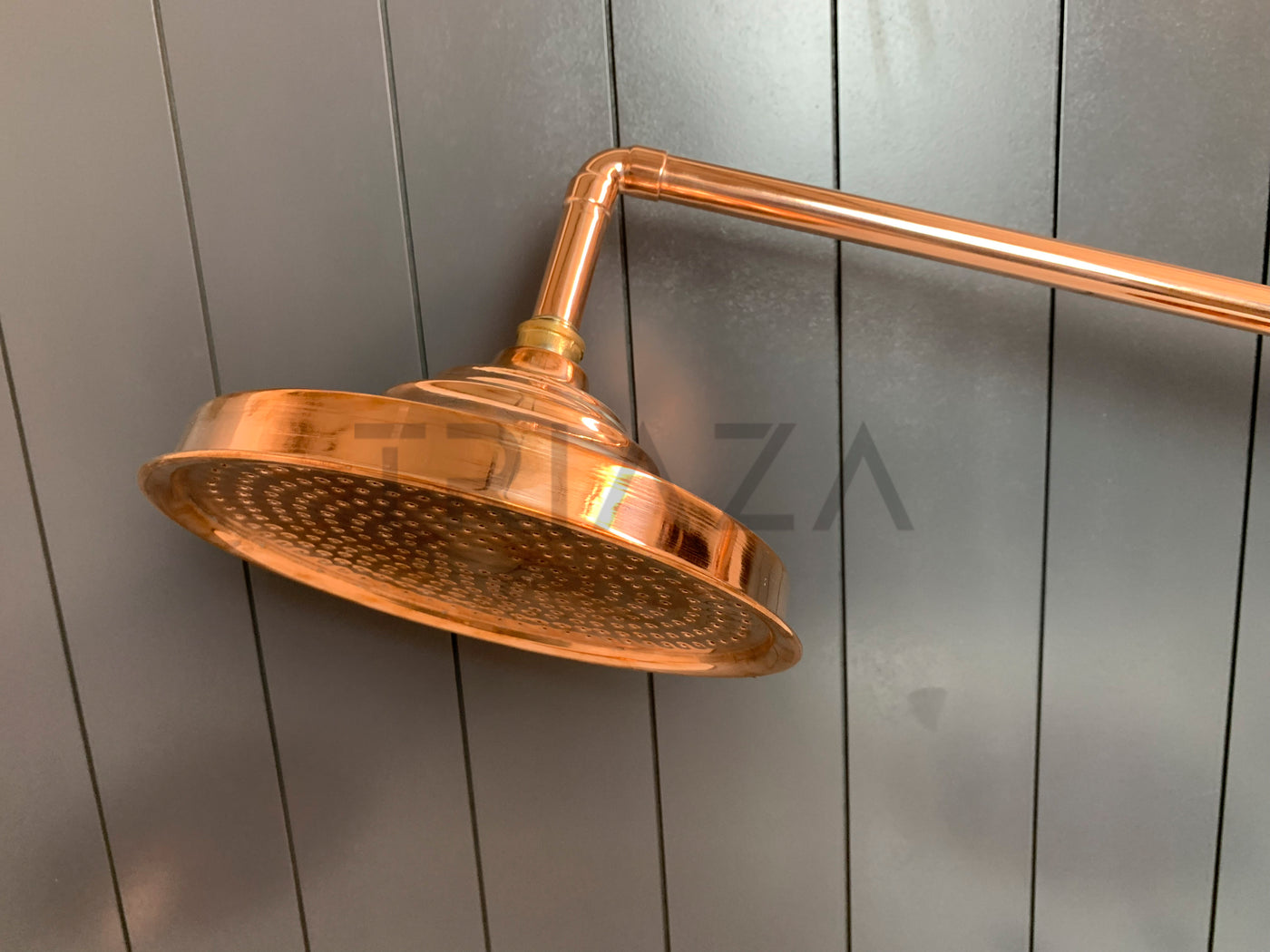 Unlacquered Solid copper Round Shower Head, copper Arm Extension - Triazadesigns