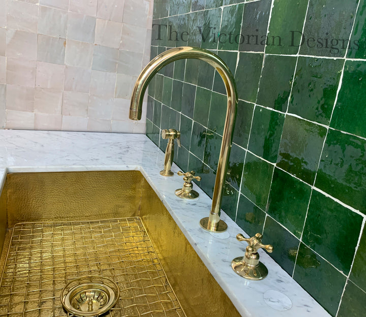 Unlacquered Brass Gooseneck Deck Mounted Kitchen Faucet - Triazadesigns