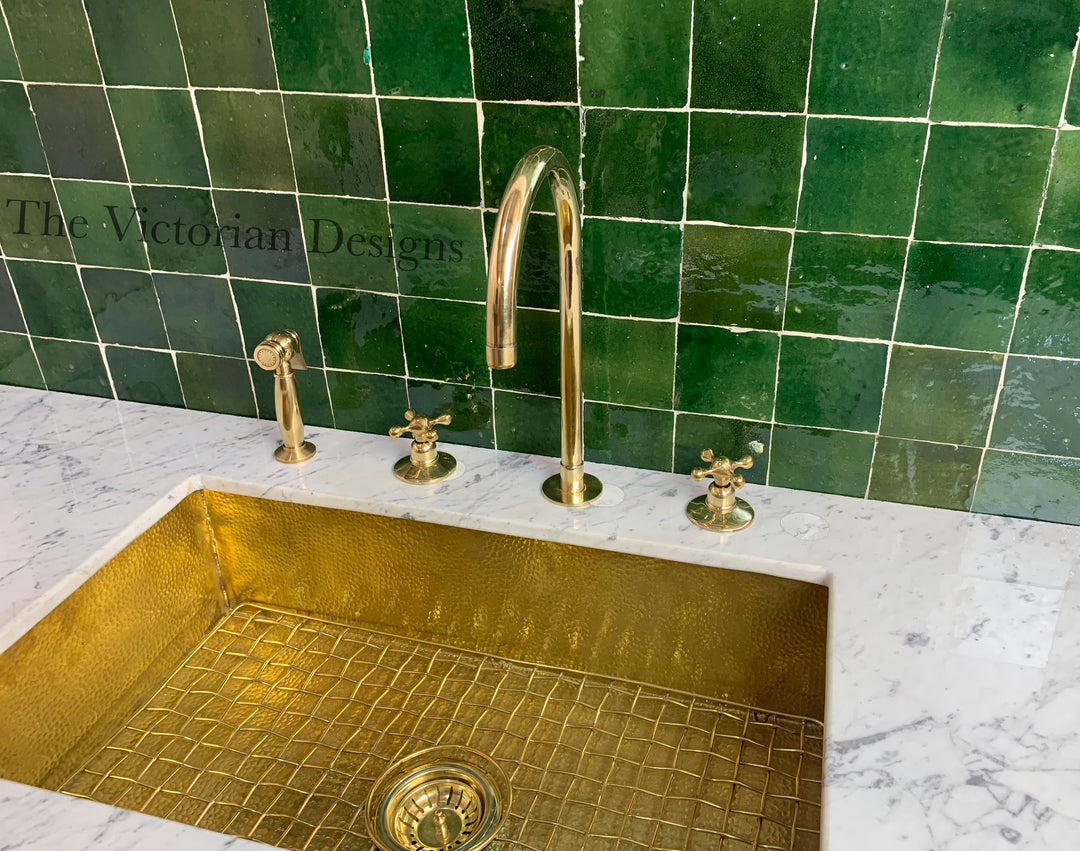 Unlacquered Brass Gooseneck Deck Mounted Kitchen Faucet - Triazadesigns