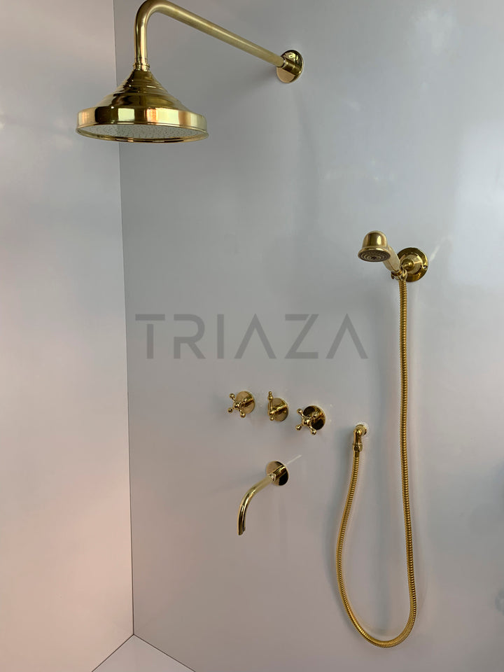 UNLACQUERED BRASS LUXURY SHOWER HEADS AND TUB FILLER - Triazadesigns