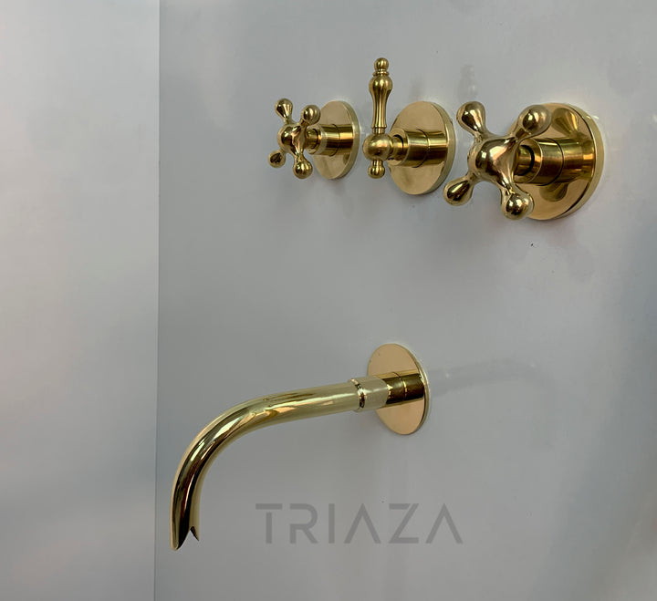 Unlacquered Brass Solid Brass Shower Head And Tub Filller - Triazadesigns