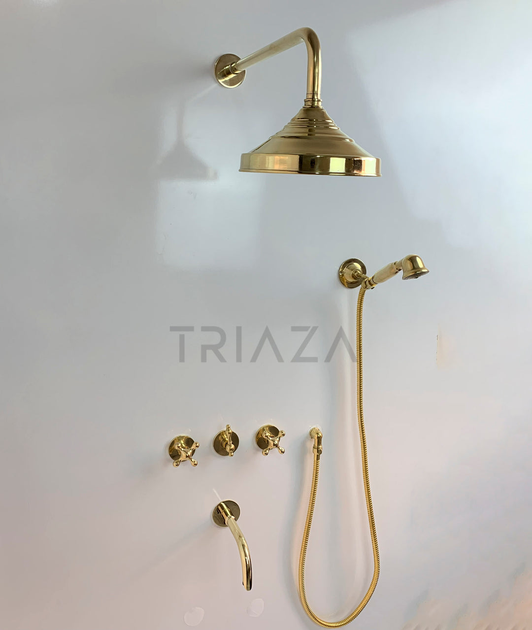 UNLACQUERED BRASS LUXURY SHOWER HEADS AND TUB FILLER - Triazadesigns