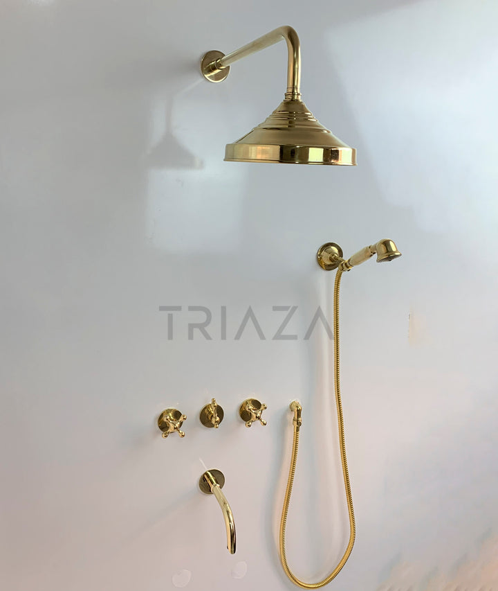 UNLACQUERED BRASS LUXURY SHOWER HEADS AND TUB FILLER - Triazadesigns