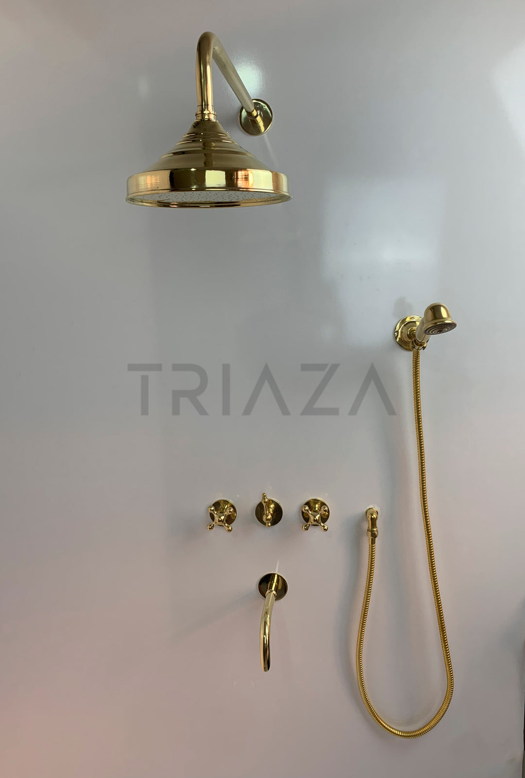 UNLACQUERED BRASS LUXURY SHOWER HEADS AND TUB FILLER - Triazadesigns